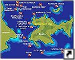 Карта мест для дайвинга в районе острова Камеа, Фиджи (англ.)