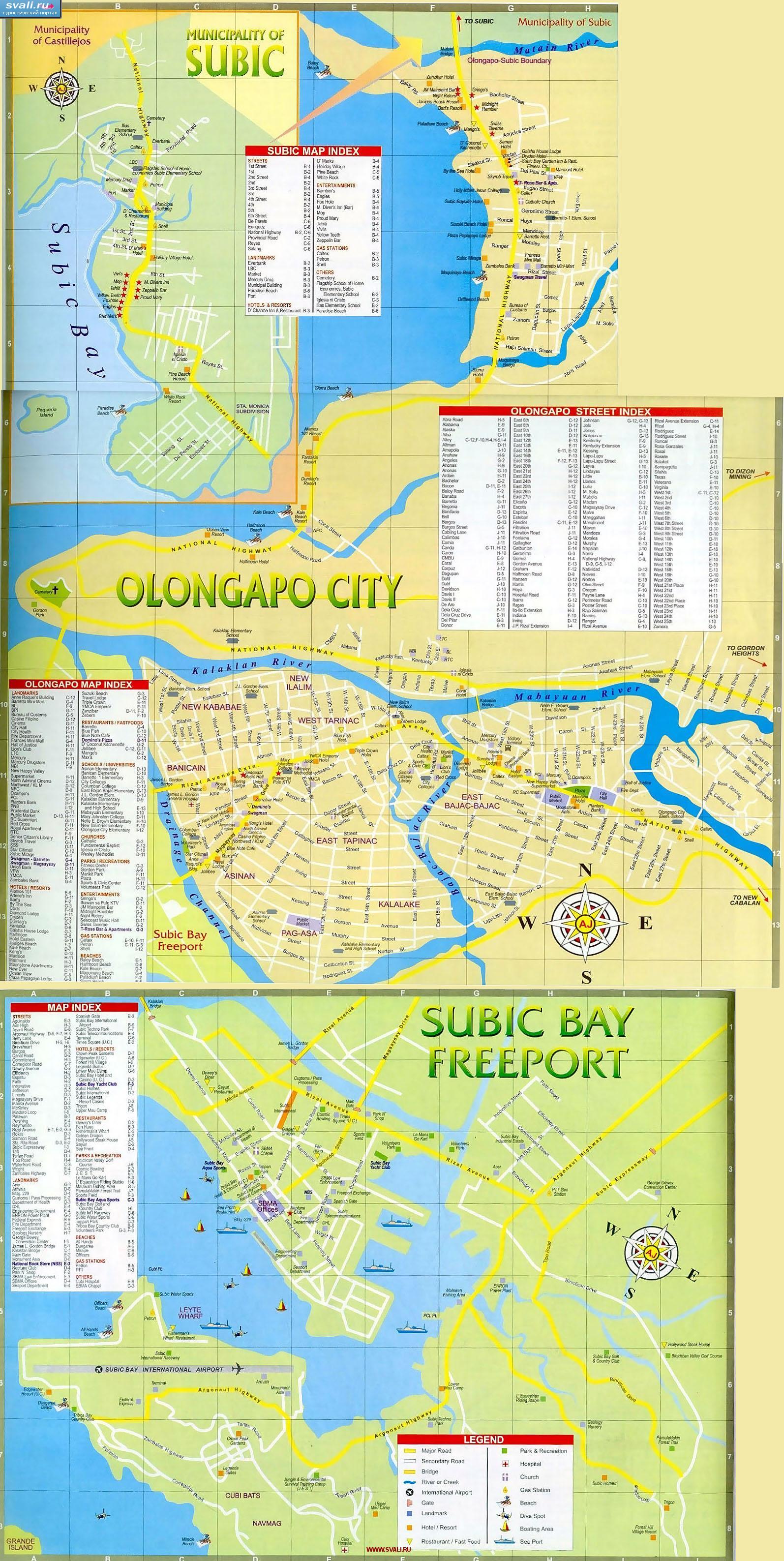 Туристическая карта залива Субик (Subic Bay, города Субик, Олонгапо), остров Лусон (Luzon), Филиппины (англ.)