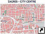 Карта центра Загреба, Хорватия (англ.)