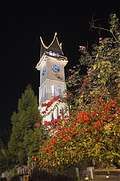 Часовая башня на площади в Букиттинги вечером. (531x800 182Kb)